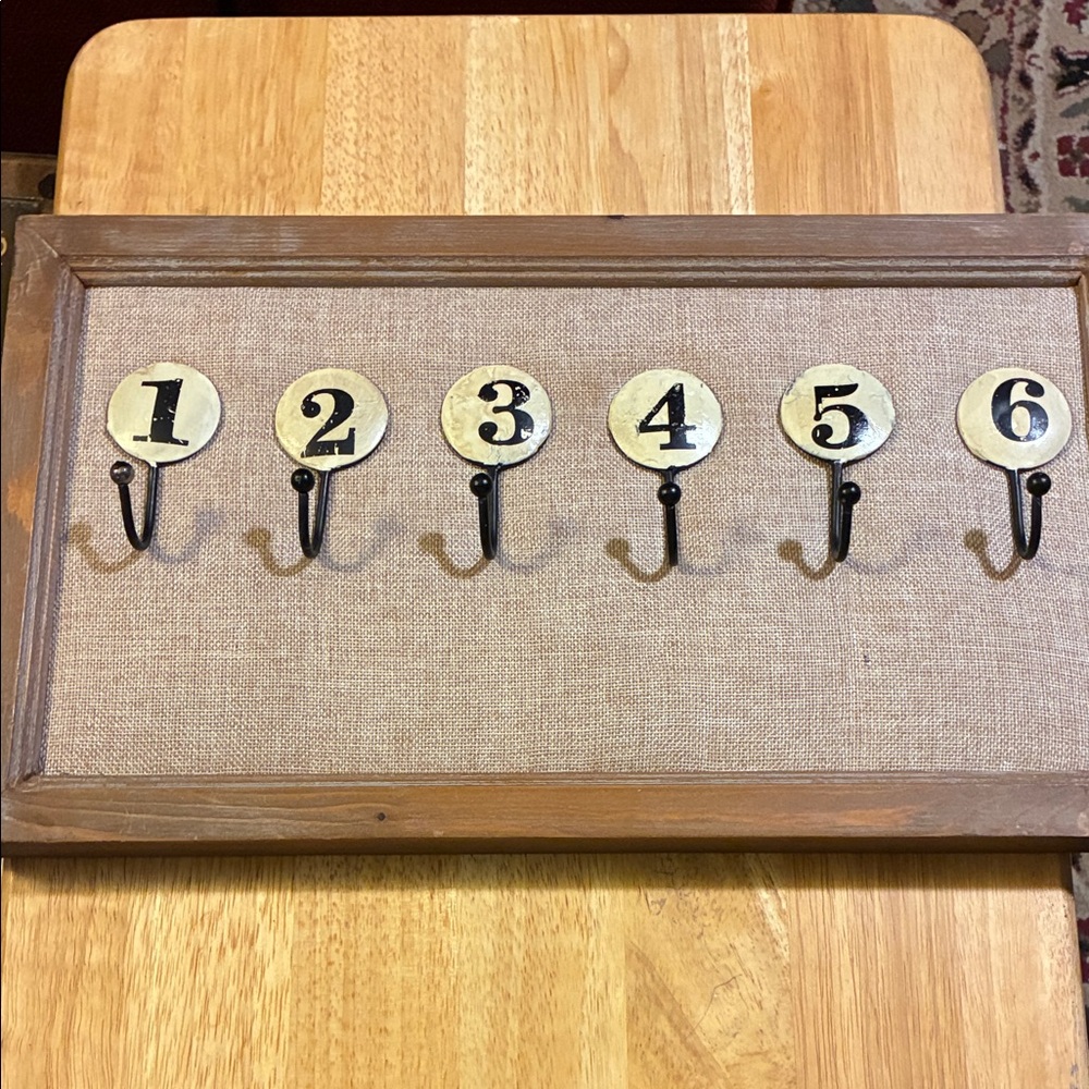 Vintage Look Numbered Wall Hooks with Wooden Frame